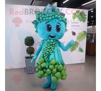 Mascotte Redbrokoly De Personnage De Raisin Turquoise Habillé D'une Robe Fourreau Et De Pinces À Cheveux Multicolore