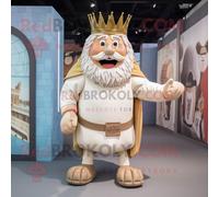 Mascotte Redbrokoly De Personnage De Roi Beige Habillé D'un Short Et D'une Casquette Multicolore