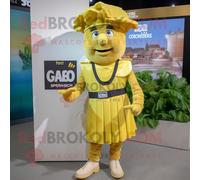 Mascotte Redbrokoly De Personnage De Salade César Dorée Habillée D'une Culotte Et D'épingles À Cravate Multicolore