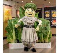 Mascotte Redbrokoly De Personnage De Salade César Grise Habillée D'une Robe Portefeuille Et De Bracelets De Cheville Multicolore