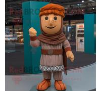 Mascotte Redbrokoly De Personnage De Soldat Romain Marron Habillé D'un Sweat-Shirt Et De Bonnets Multicolore