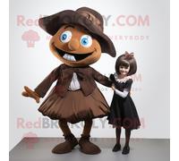 Mascotte Redbrokoly De Personnage De Sorcière Brune Habillée D'une Mini Jupe Et De Noeuds Papillon Multicolore