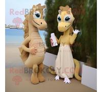 Mascotte Redbrokoly De Personnage D'hippocampe Beige Habillé D'une Robe Fourreau Et De Pochettes Multicolore