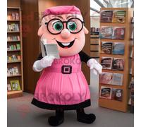 Mascotte Redbrokoly De Personnage Guinness Rose Habillé D'un Chemisier Et De Lunettes De Lecture Multicolore