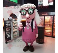 Mascotte Redbrokoly De Personnage Guinness Rose Habillé D'un Chemisier Et De Lunettes De Lecture Multicolore