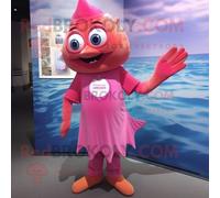 Mascotte Redbrokoly De Personnage Rose Fish And Chips Habillé D'une Robe Taille Empire Et De Repose-Pieds Multicolore