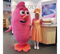 Mascotte Redbrokoly De Personnage Rose Fish And Chips Habillé D'une Robe Taille Empire Et De Repose-Pieds Multicolore