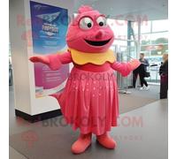 Mascotte Redbrokoly De Personnage Rose Fish And Chips Habillé D'une Robe Taille Empire Et De Repose-Pieds Multicolore