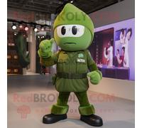 Mascotte Redbrokoly De Personnage Soldat Vert Habillé D'une Mini Robe Et De Mitaines Multicolore