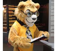 Mascotte Redbrokoly De Tigre À Dents De Sabre D'or Habillée D'une Dissimulation Et De Lunettes De Lecture Multicolore