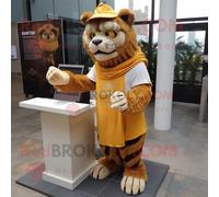 Mascotte Redbrokoly De Tigre À Dents De Sabre D'or Habillée D'une Dissimulation Et De Lunettes De Lecture Multicolore