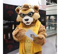 Mascotte Redbrokoly De Tigre À Dents De Sabre D'or Habillée D'une Dissimulation Et De Lunettes De Lecture Multicolore