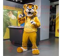 Mascotte Redbrokoly De Tigre À Dents De Sabre Jaune Personnage Costume Habillé D'un Bermuda Et De Lacets Multicolore