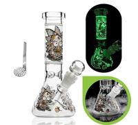 Masenyee Bong en verre lumineux de 20 cm avec bol et passoire de 14,5 mm, bang en verre pour fumer, bang robuste et épais, compact à transporter, pipe à eau Chillum (Pear White)