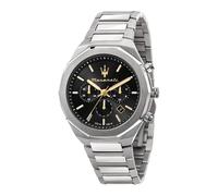 Maserati Montre Stile 45 mm Chrono Cadran noir Bracelet acier Argenté Homme