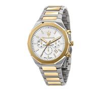 Maserati Montre Stile 45 mm Chrono Cadran argenté Bracelet acier et doré Homme