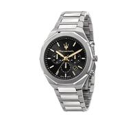 Maserati Montre Stile 45 mm Chrono Cadran noir Bracelet acier Argenté Homme