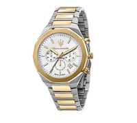Maserati Montre Stile 45 mm Chrono Cadran argenté Bracelet acier et doré Homme