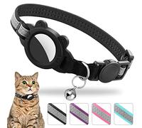 MASERFOLA Collier Chat Airtag, Réfléchissant Collier pour Chat avec Aétui de Protection Apple AirTag, GPS Collier pour Chat Réglable avec Fermoir de Sécurité et Élastique de Sécurité (Noir)