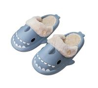 masfaeck Pantoufles d'intérieur d'hiver for adultes, motif requin, sandales animaux mignonnes, pantoufles d'intérieur chaudes et moelleuses en velours doux à motifs de dessins animés.(Blue,40-41)