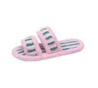 masfaeck Pantoufles rayées japonaises-coréennes grandes tailles en coton for femmes, automne-hiver, intérieur, for couples, semelle souple antidérapante et pelucheuse, toutes saisons(Pink,38-39)