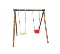 | MASGAMES | Balançoire double KABA | Corner droit | Structure compacte | Bois traité pour extérieur | (2 sièges plats + chaise bébé)