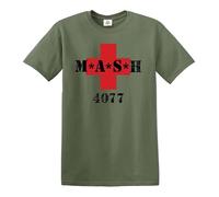 Mash 4077th Red Cross Medic Squadron T-shirt pour homme, T-shirt vert militaire imprimé noir, 4XL