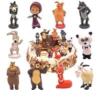 Masha et L'ours Figurine, 10 Pièces Set de Jouets Masha et L'ours, Masha Figurine Décoration de D'anniversaire, Ensemble de Mini Figurines pour Enfant Fête D'anniversaire Cupcake Décoration Cadeau