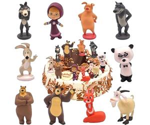 Masha et L'ours Figurine, 10 Pièces Set de Jouets Masha et L'ours, Masha Figurine Décoration de D'anniversaire, Ensemble de Mini Figurines pour Enfant Fête D'anniversaire Cupcake Décoration Cadeau