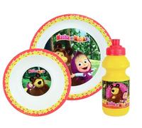 MASHA ET MICHKA LOT VAISSELLE POUR ENFANT AVEC BOL Ø16CM,GOURDE 350ML ET ASSIETTE Ø22CM