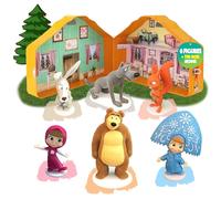 Masha et Michka, Maison de Masha et l'ours 2 étages avec 6 Figurines de Jouet du Texture Douce Et Veloutée, Comprend Boîte à Lunch Collectionneuse de la Série Masha et l'ours