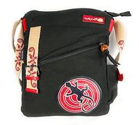 MASHA Macha Sac ethnique en coton aux imprimés colorés et empiècements en cuir, Sac à bandouliere en coton et cuir Pour Femme Ethnique Indien coloré (Noir)