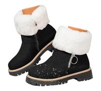 MASHANGGOU Bottes de neige d'hiver pour femme avec fermeture éclair latérale et doublure en polaire, doublure en fausse fourrure, bottes de neige moelleuses élégantes et épaisses, Noir , 39 EU Large