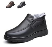 MASHANGGOU Bottes de neige doublées imperméables épaisses et chaudes pour homme, antidérapantes pour l'extérieur mi-âge et pour les personnes âgées, chaussures de neige confortables à enfiler avec