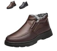 MASHANGGOU Bottes de neige doublées imperméables épaisses et chaudes pour homme, antidérapantes pour l'extérieur mi-âge et pour les personnes âgées, chaussures de neige confortables à enfiler avec