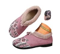 MASHANGGOU Bottes d'hiver à semelle douce et antidérapantes en coton chaud pour femme, motif floral brodé, bottes d'hiver chaudes doublées en peluche pour l'intérieur et l'extérieur, rose bonbon, 35