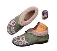 MASHANGGOU Bottes d'hiver à semelle douce et antidérapantes en coton chaud pour femme, motif floral brodé, bottes d'hiver chaudes doublées en peluche pour l'intérieur et l'extérieur, vert, 40 EU