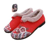 MASHANGGOU Bottes d'hiver à semelle douce et antidérapantes en coton chaud pour femme, motif floral brodé, bottes d'hiver chaudes doublées en peluche pour l'intérieur et l'extérieur, rouge, 35 EU