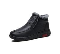 MASHANGGOU Bottes en cuir de coton imperméables et antidérapantes pour femmes, bottes de neige chaudes en cuir pour femmes confortables bout rond mi-haut double face fermeture éclair plate, Noir , 40