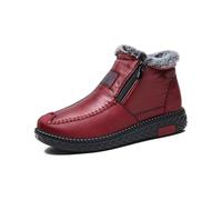 MASHANGGOU Bottes en cuir de coton imperméables et antidérapantes pour femmes, bottes de neige chaudes en cuir pour femmes confortables bout rond mi-haut double face fermeture éclair plate, rouge, 40