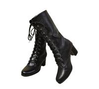 MASHANGGOU Bottines à talons épais à lacets tendance pour femme, style victorien vintage et chaussures d'équitation à lacets pour le quotidien et les activités de plein air, Noir , 39/46 EU