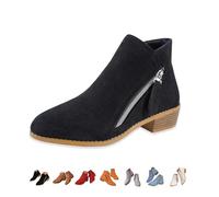 MASHANGGOU Bottines confortables pour femme, talon épais et confortable, fermeture éclair latérale, bout pointu rétro, chaussures de travail confortables, Noir , 39/46 EU