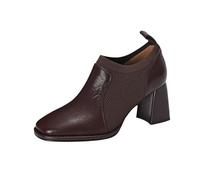 MASHANGGOU Chaussures à talons hauts rétro de couleur unie pour femme, chaussures à talons en tricot pour femme, adaptées à toutes les saisons, utilisation quotidienne, marron, 37 EU