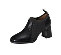 MASHANGGOU Chaussures à talons hauts rétro de couleur unie pour femme, chaussures à talons en tricot pour femme, adaptées à toutes les saisons, utilisation quotidienne, Noir , 36 EU