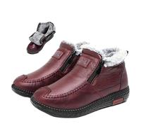 MASHANGGOU Nouvelles bottes de neige épaisses et chaudes, bottes de neige imperméables antidérapantes chaudes en cuir de coton pour femme large fermeture éclair sur le devant, rouge, 40 EU