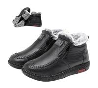 MASHANGGOU Nouvelles bottes de neige épaisses et chaudes, bottes de neige imperméables antidérapantes chaudes en cuir de coton pour femme large fermeture éclair sur le devant, Noir , 40 EU