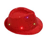 Mashaouyo Chapeau de jazz à paillettes avec LED, Rouge, Taille unique
