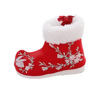 Mashaouyo Chaussures pour enfants Filles Bottines Style Chinois Applications Brodées Bottes Chaudes Hiver Peluche Hiver Coton Chaussons Hiver Chaussures d'hiver Mignon, rouge, 33 EU