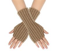 Mashaouyo Gants demi-doigts isolés par temps froid de couleur unie en laine multicolore à rayures courtes - Mitaines pour femmes (kaki, A)