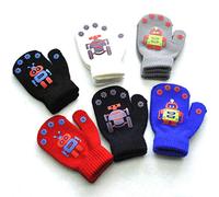 Mashaouyo Gants d'hiver chauds tricotés robot imprimé patchwork pour enfants mignons gants pour femmes isolés par temps froid (bleu ciel, taille unique)